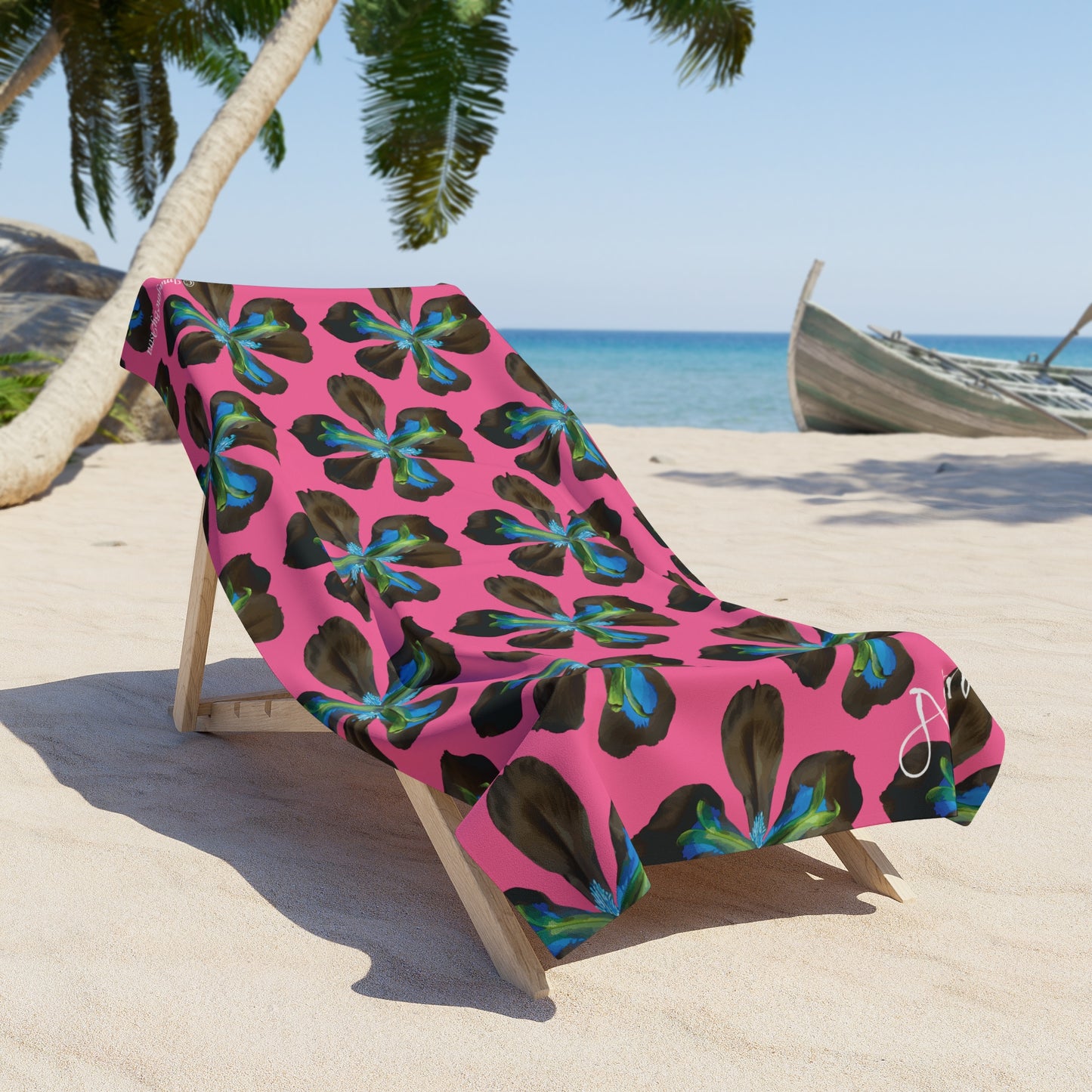 Tropical Iris Plush Beach Towel | Hot Pink