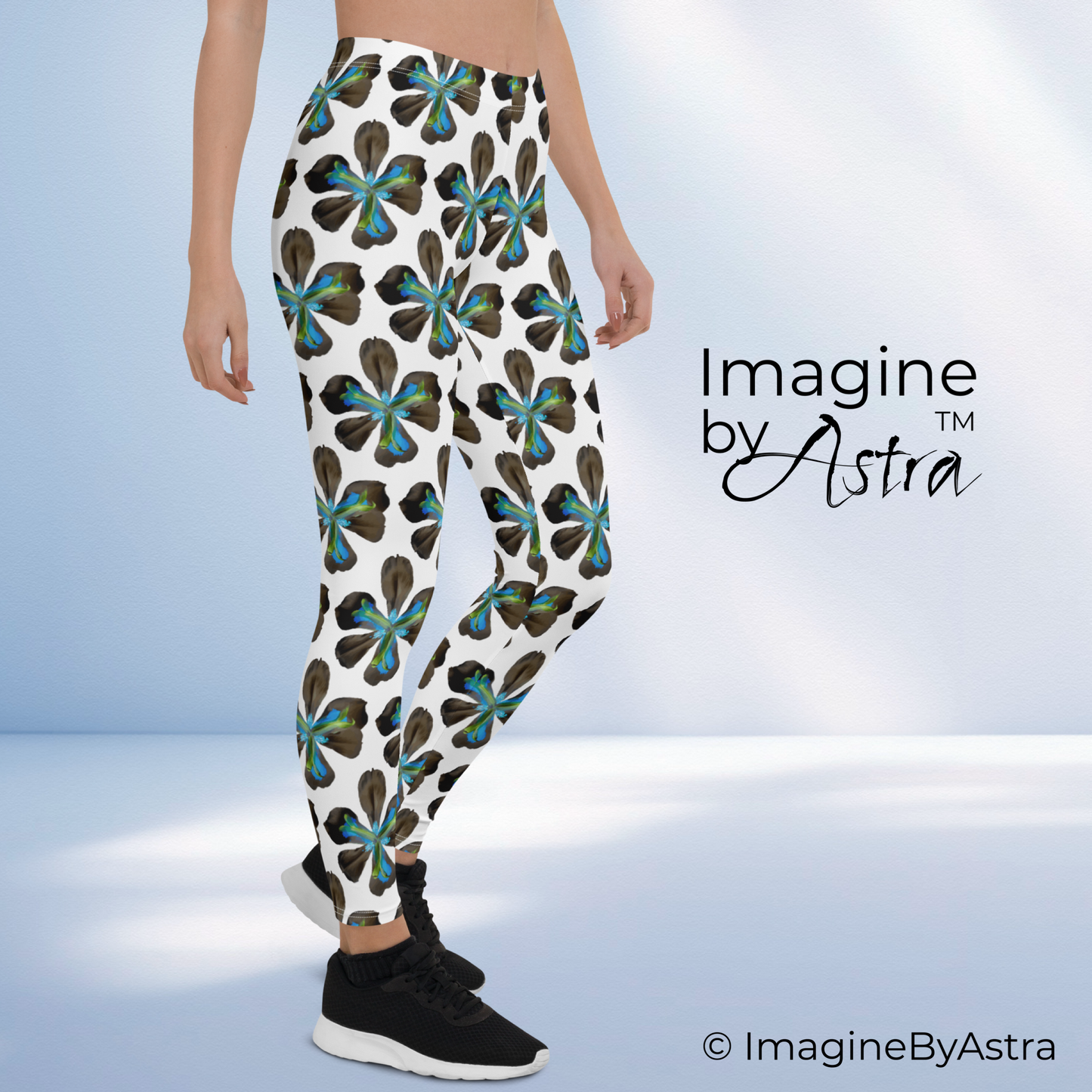 Tropical Iris Full Length Leggings - White