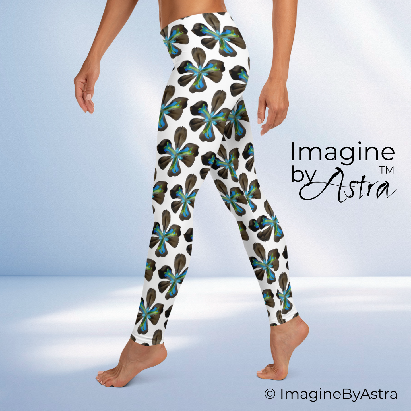 Tropical Iris Full Length Leggings - White