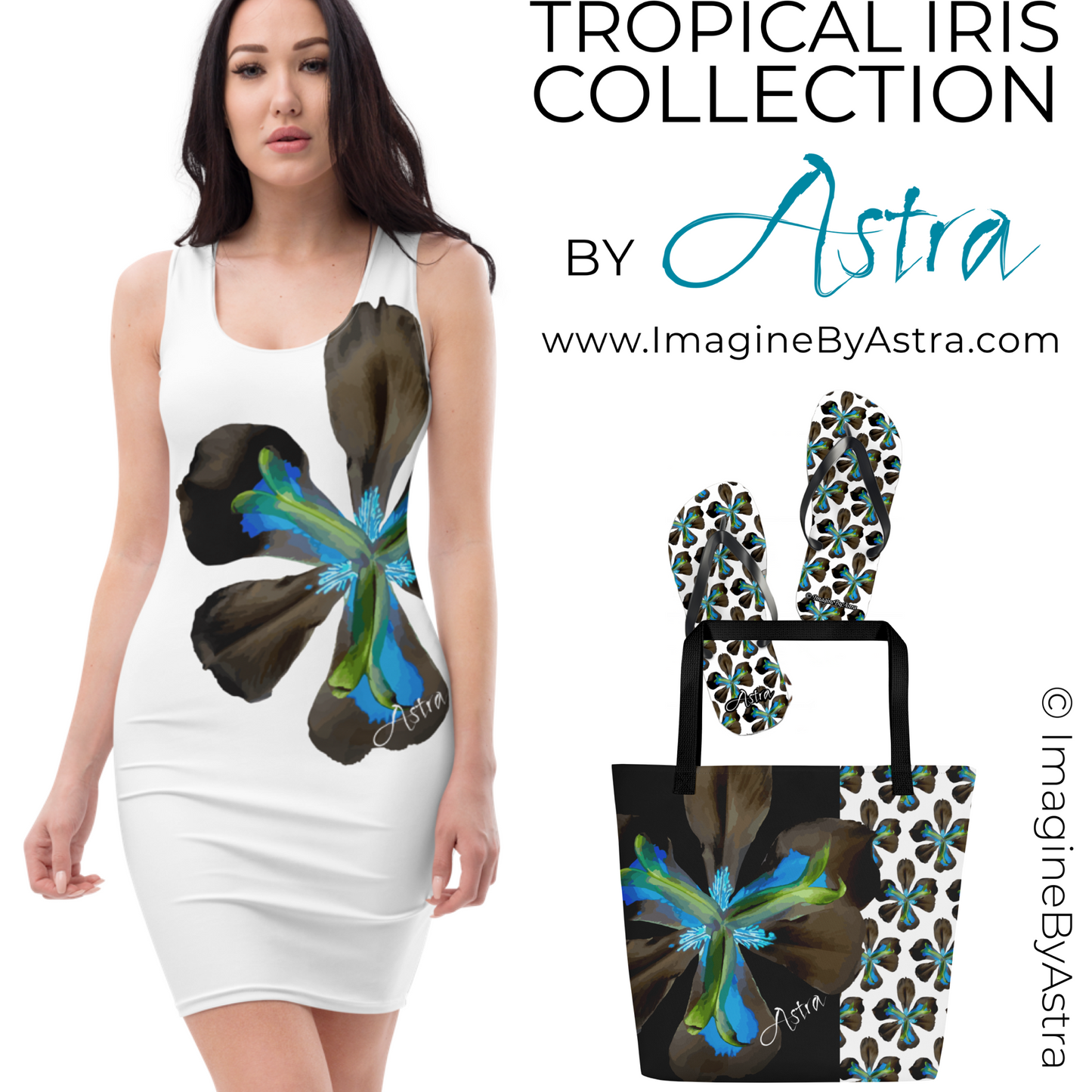 Tropical Iris Cocktail Dress - White