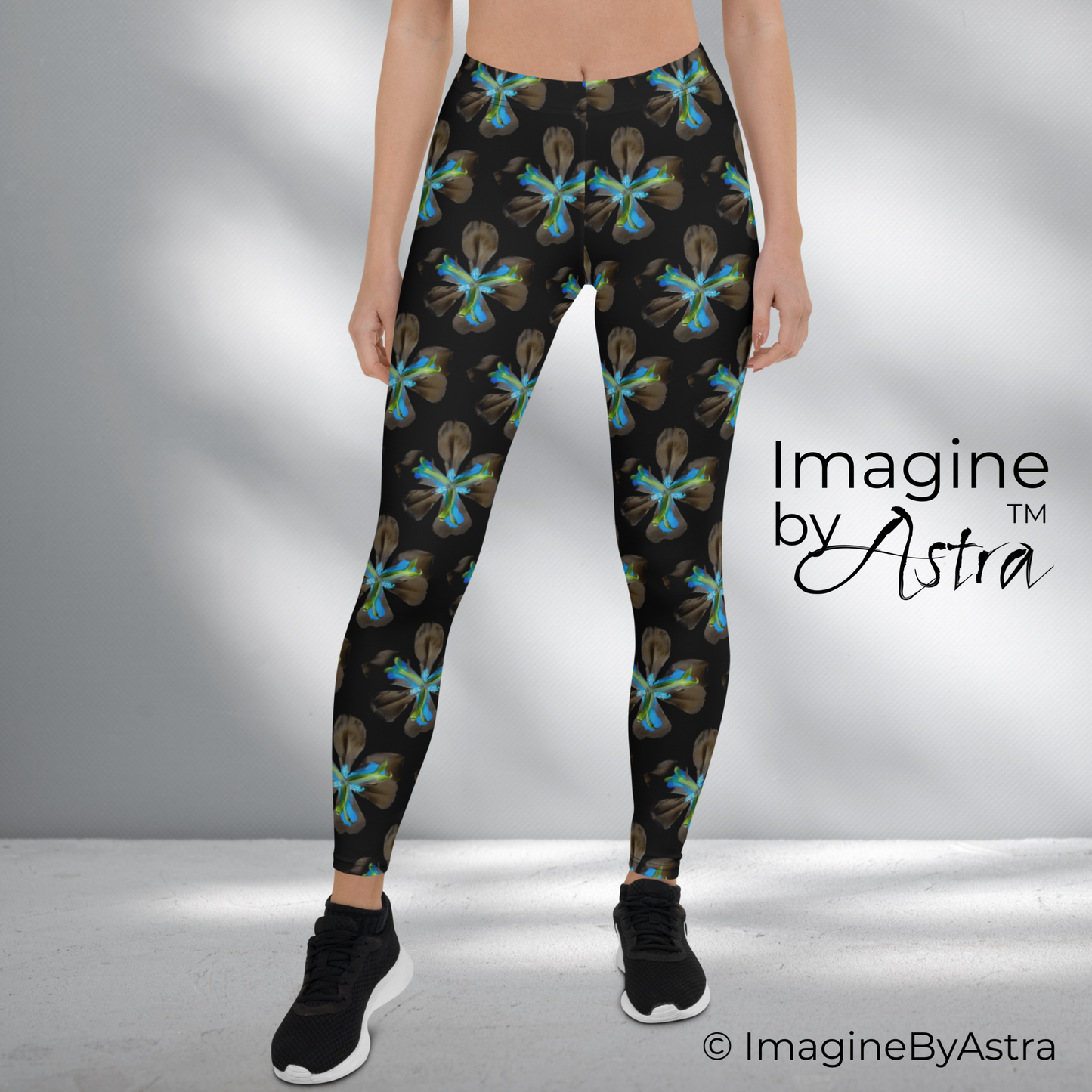 Tropical Iris Full Length Leggings - Black