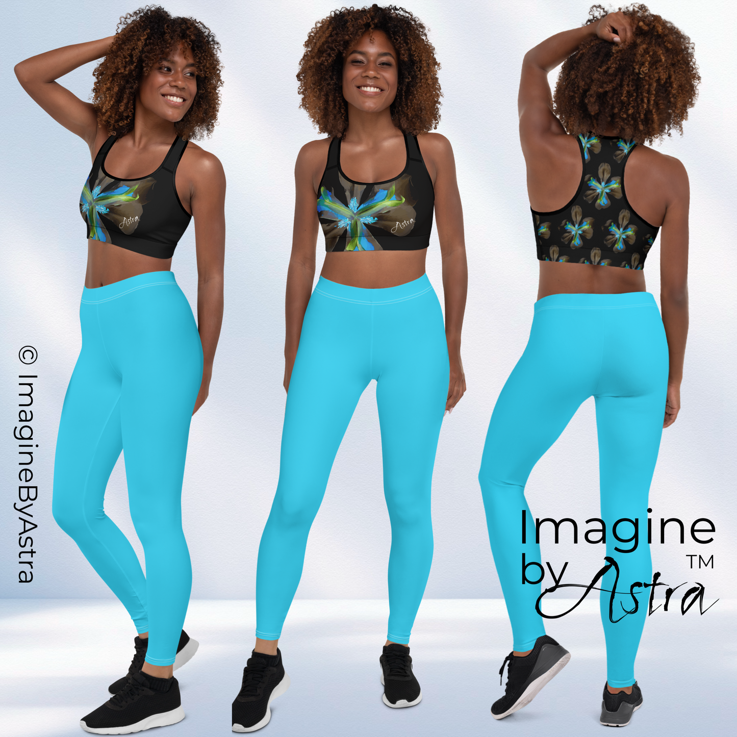 Tropical Iris Legging Set - Black and Blue