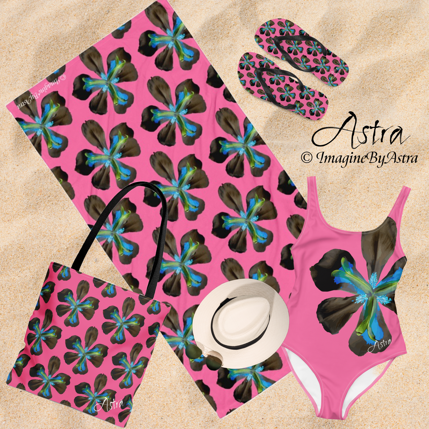 Tropical Iris Plush Beach Towel | Hot Pink