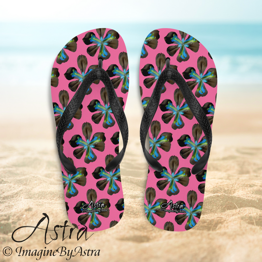 Tropical Iris Flip-Flops - Hot Pink