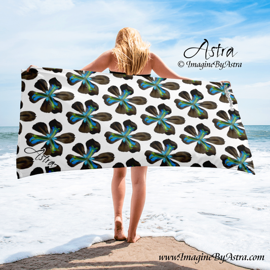 Tropical Iris Plush Beach Towel | White