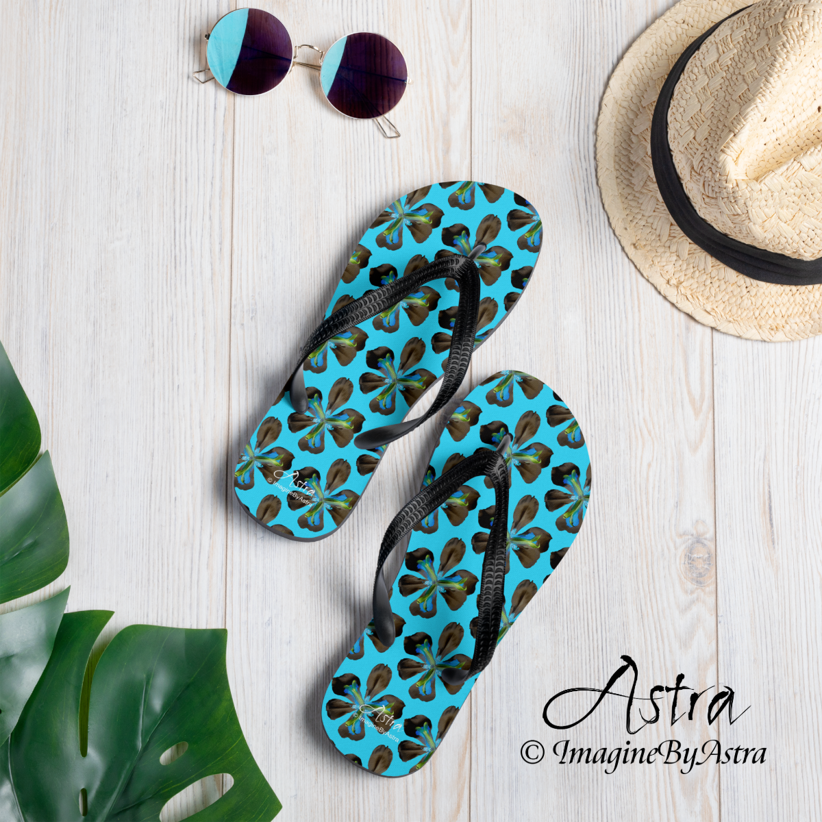 Tropical Iris Flip-Flops - Blue