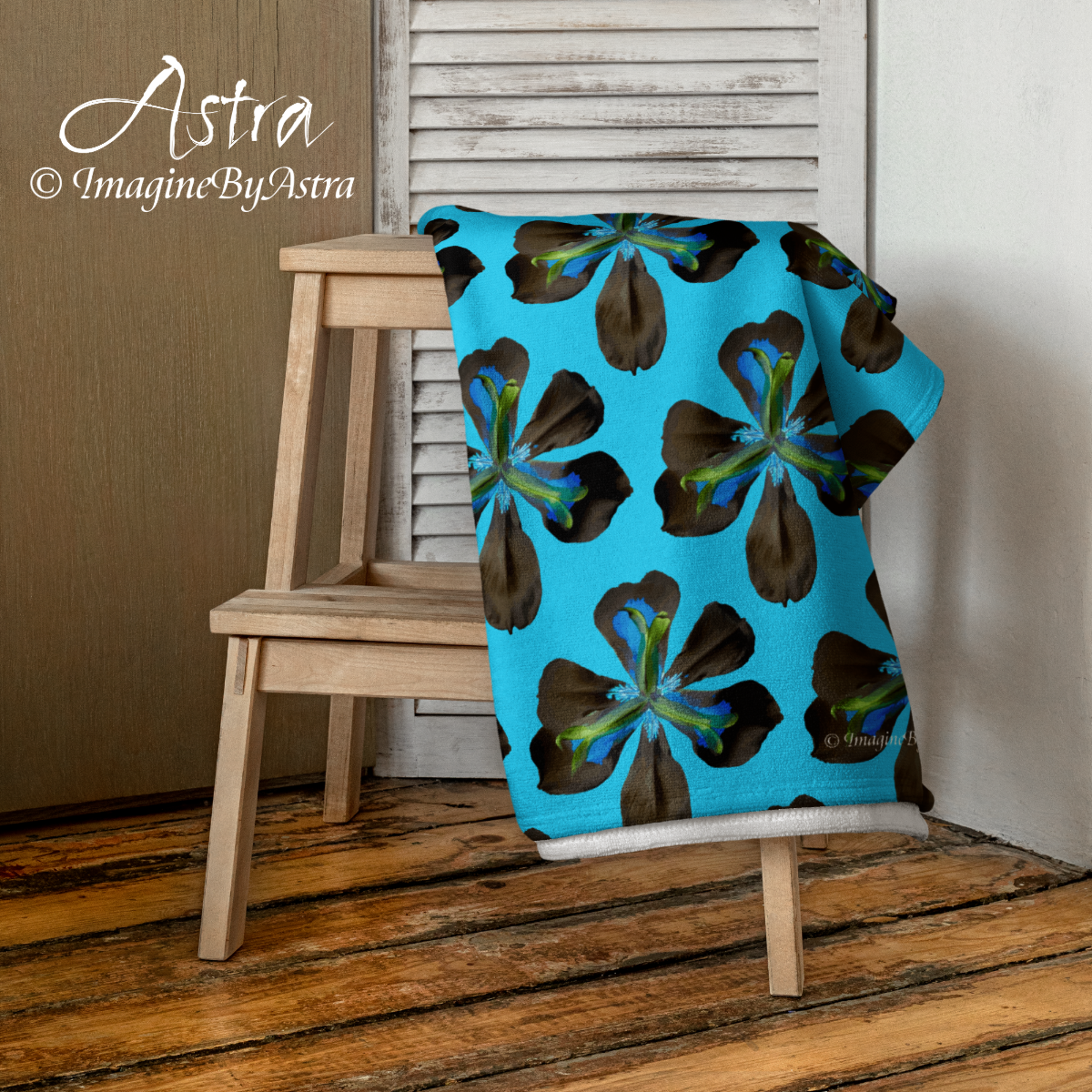 Tropical Iris Plush Beach Towel | Blue