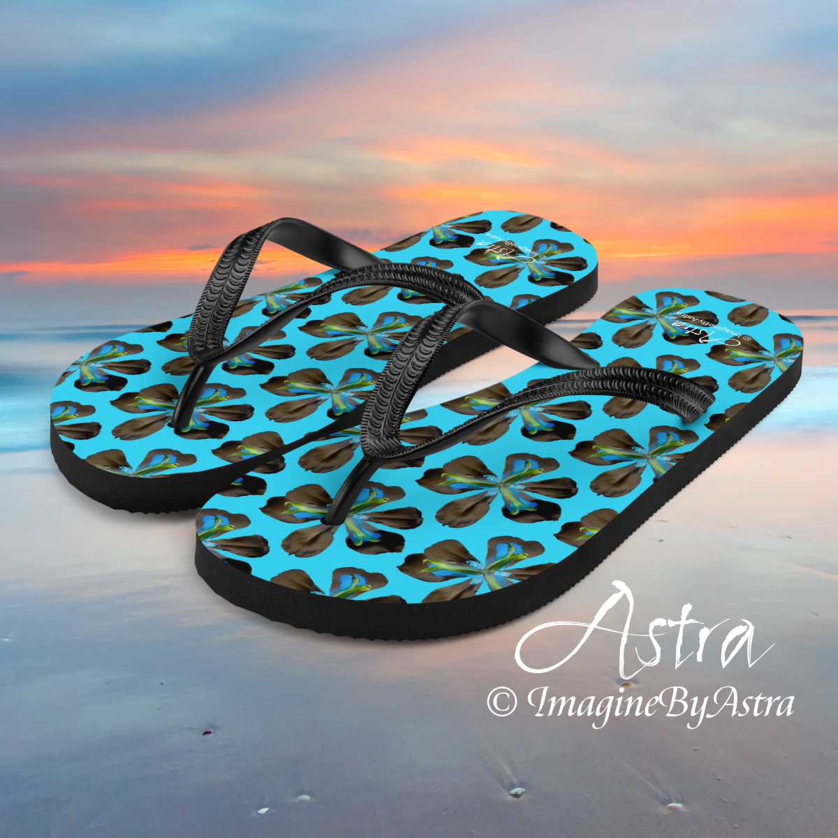 Tropical Iris Flip-Flops - Blue