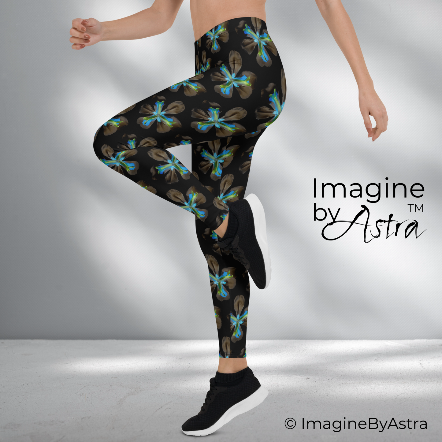 Tropical Iris Full Length Leggings - Black