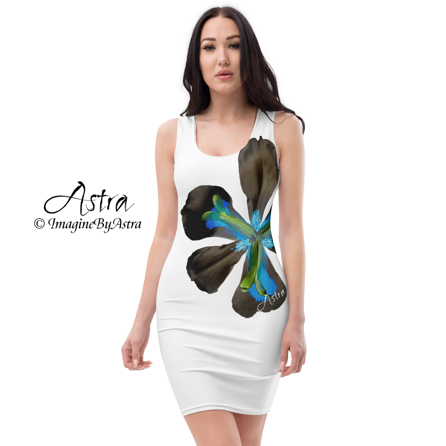 Tropical Iris Cocktail Dress - White