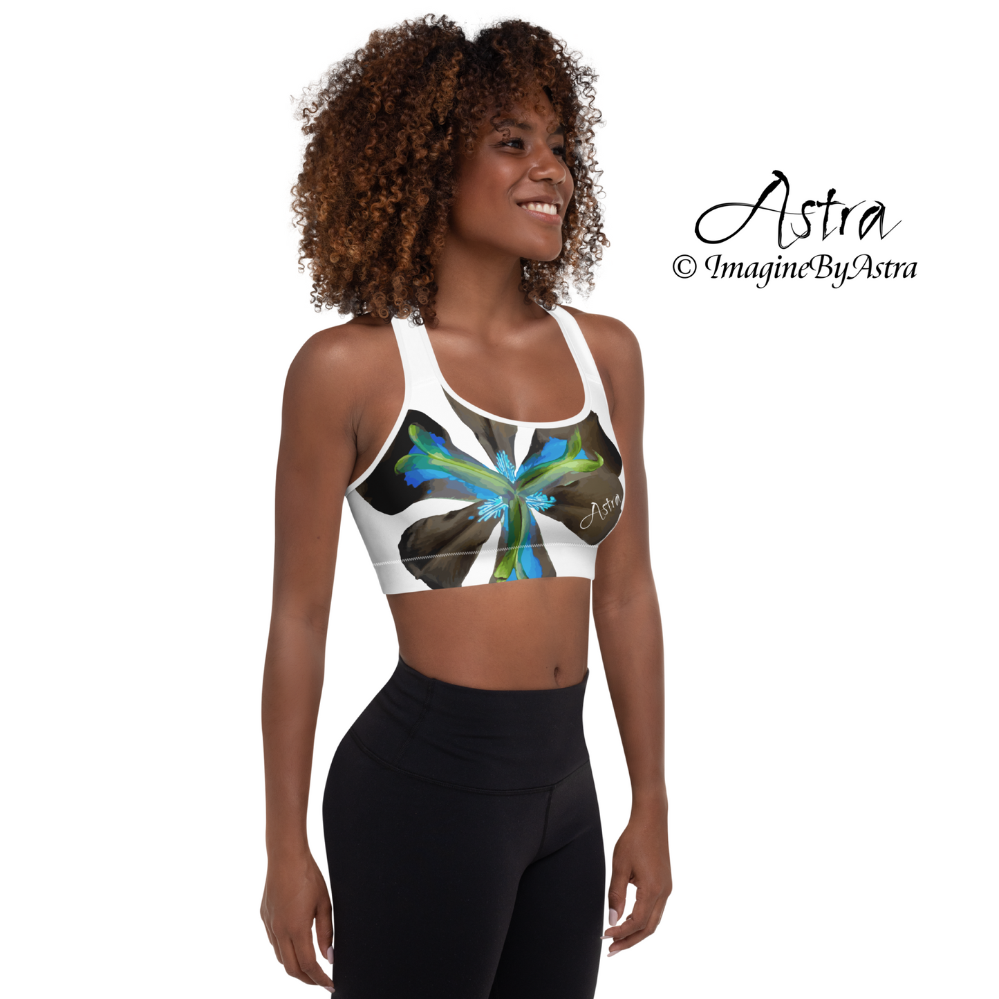 Tropical Iris Padded Sports Bra - White