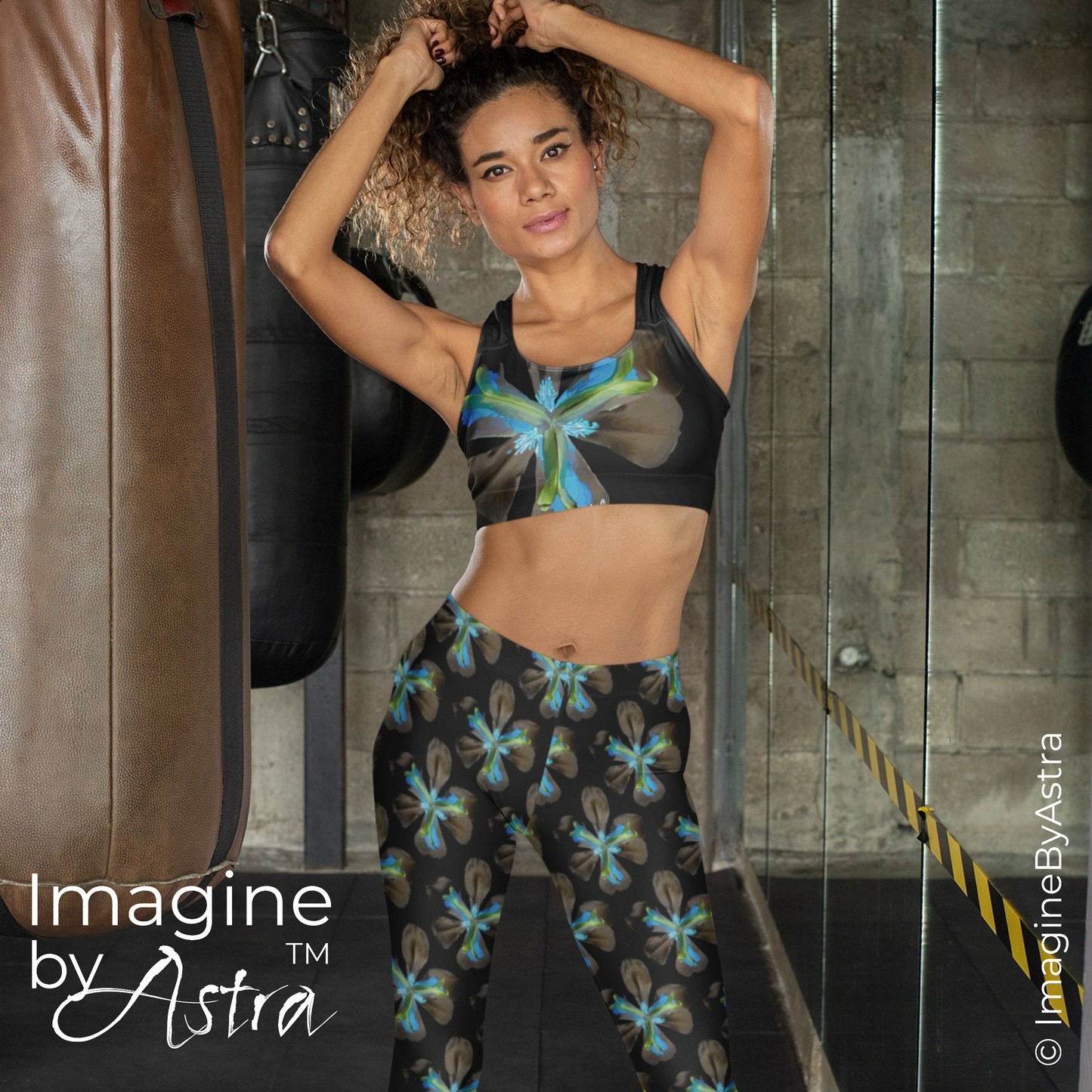 Tropical Iris Full Length Leggings - Black