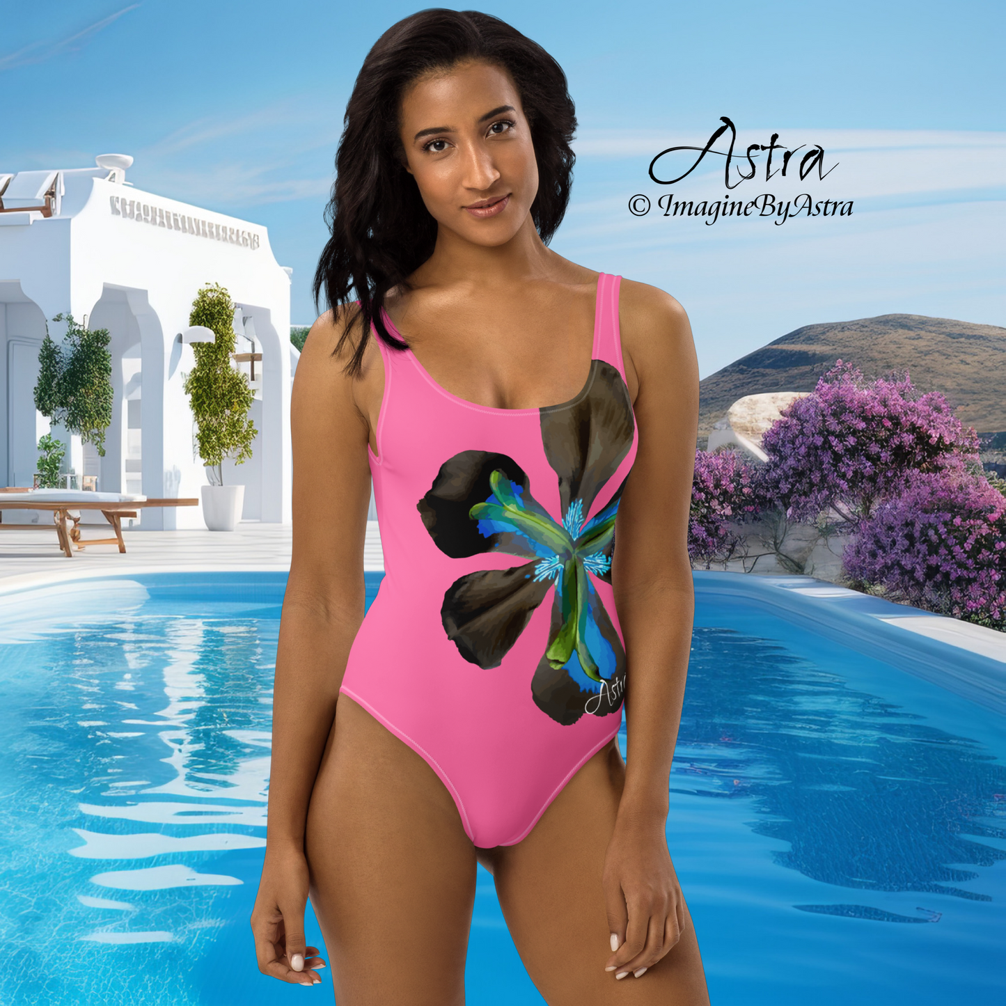 Tropical Iris High Cut One-Piece Backless Swimsuit | Hot Pink