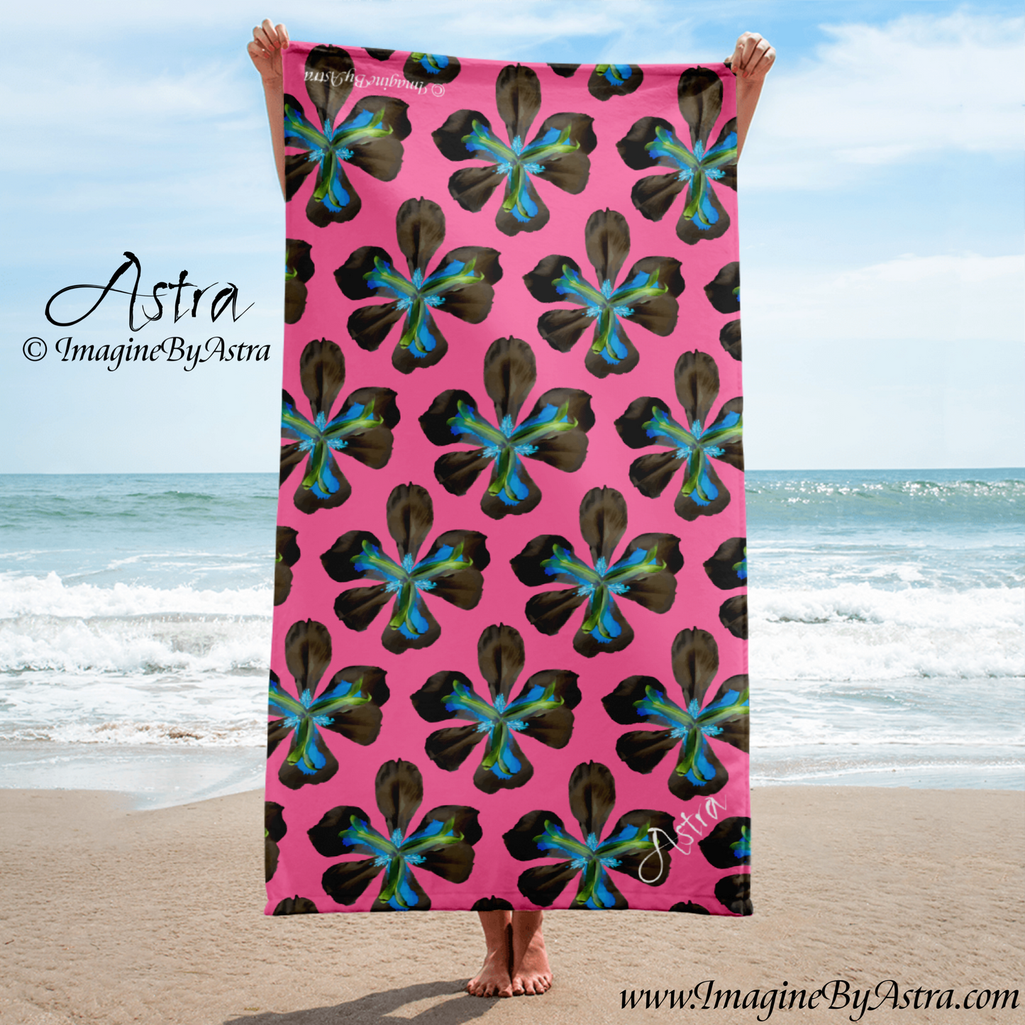 Tropical Iris Plush Beach Towel | Hot Pink