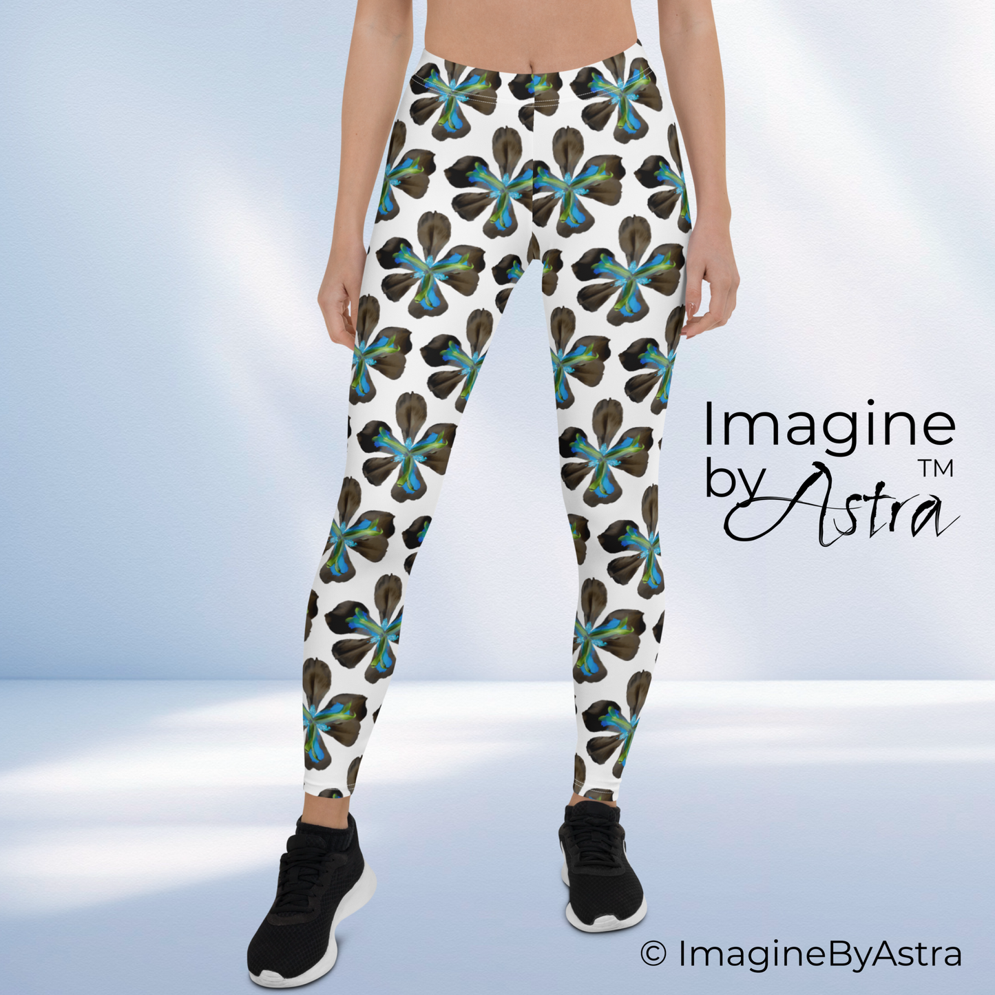 Tropical Iris Full Length Leggings - White